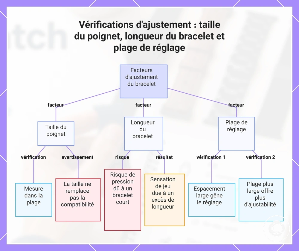 Vérifications d'ajustement : taille du poignet, longueur du bracelet et plage de réglage