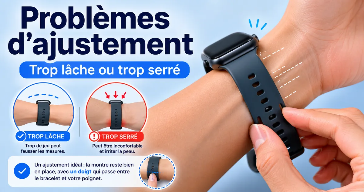 Bracelet de montre connectée ajusté au poignet pour corriger un port trop lâche ou trop serré