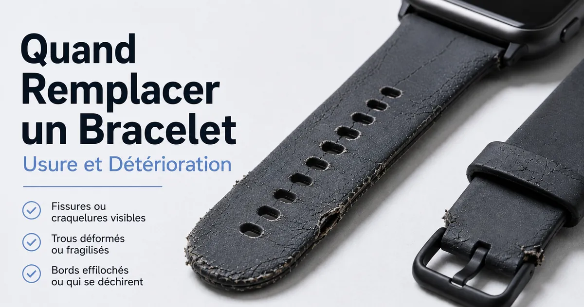 Bracelet de montre connectée usé avec signes visibles de détérioration et besoin de remplacement