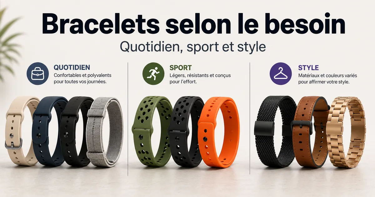 Bracelets de montre connectée regroupés pour le quotidien, le sport et le style