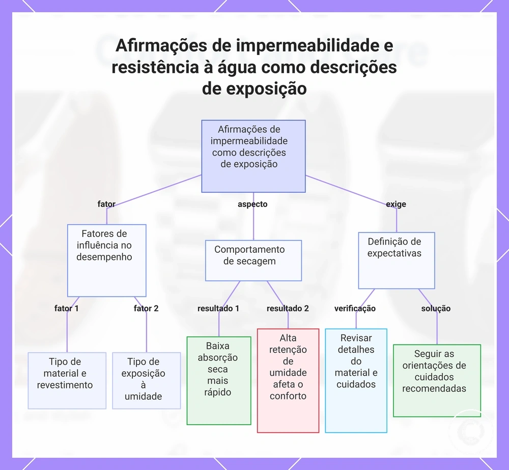 Afirmações de impermeabilidade e resistência à água como descrições de exposição