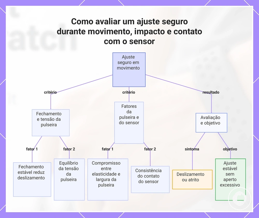Como avaliar um ajuste seguro durante movimento, impacto e contato com o sensor
