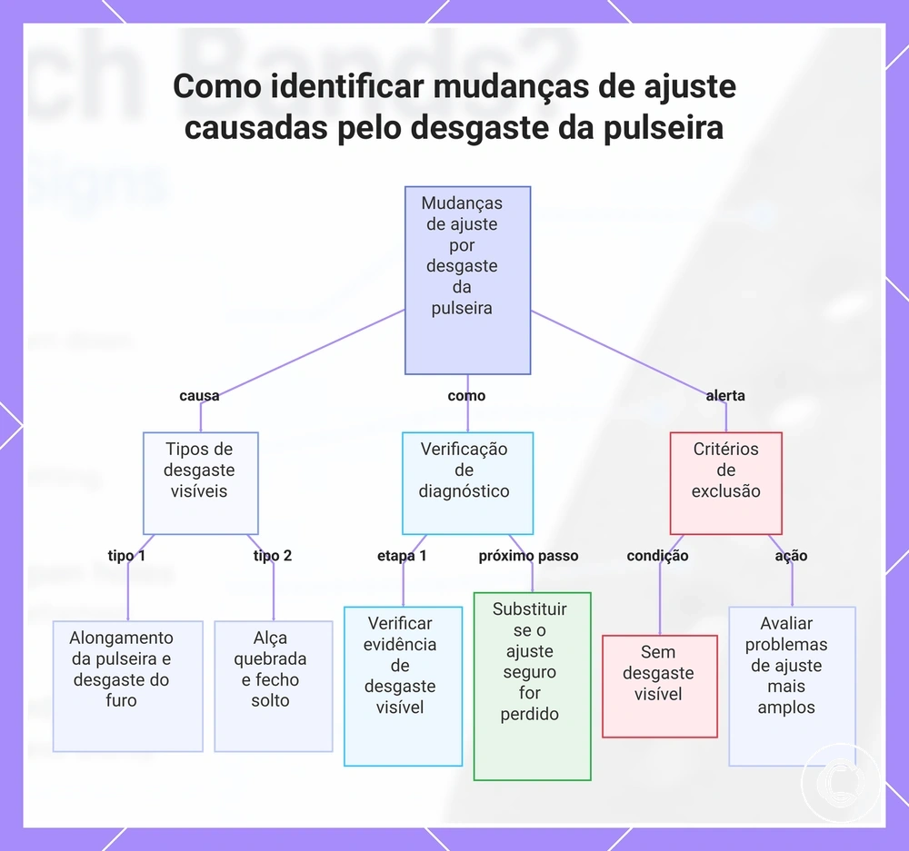 Como identificar mudanças de ajuste causadas pelo desgaste da pulseira