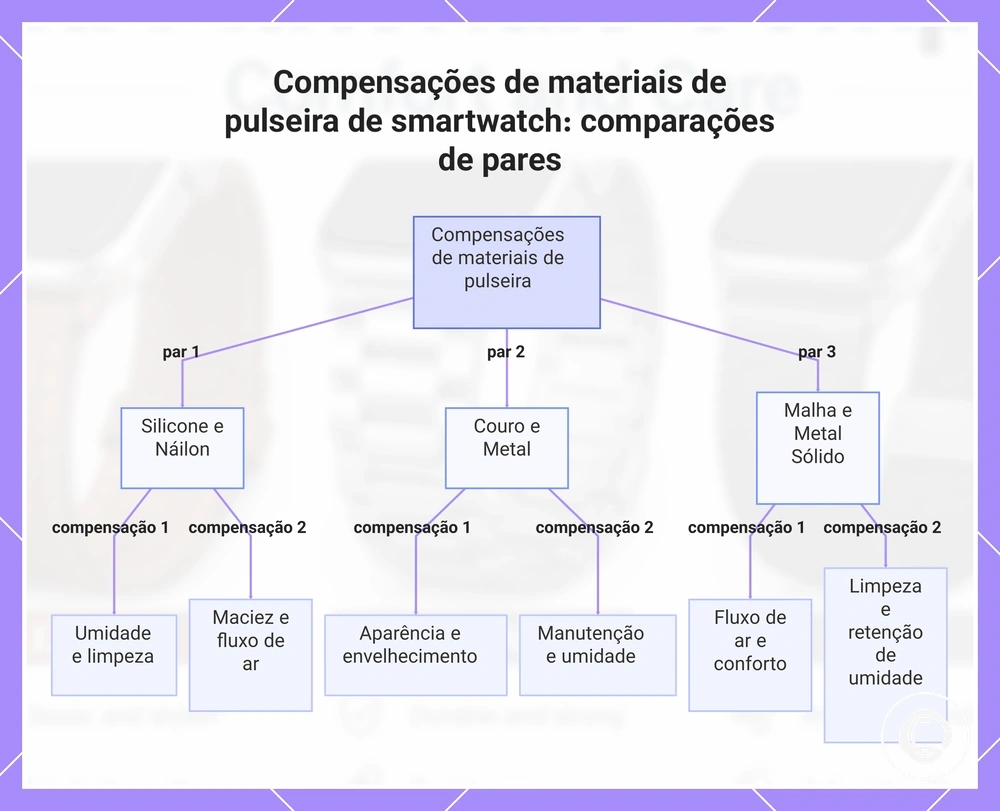 Compensações de materiais de pulseira de smartwatch: comparações de pares