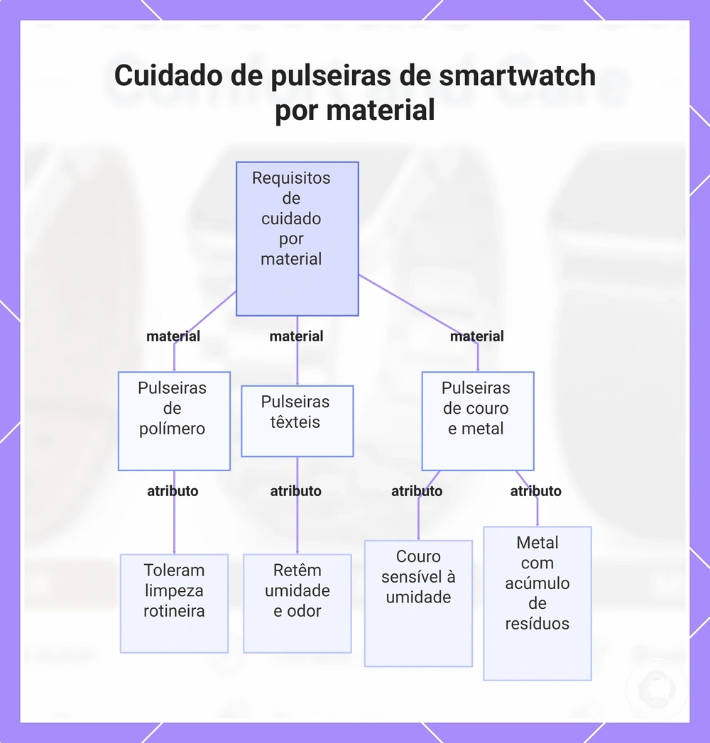 Cuidado de pulseiras de smartwatch por material