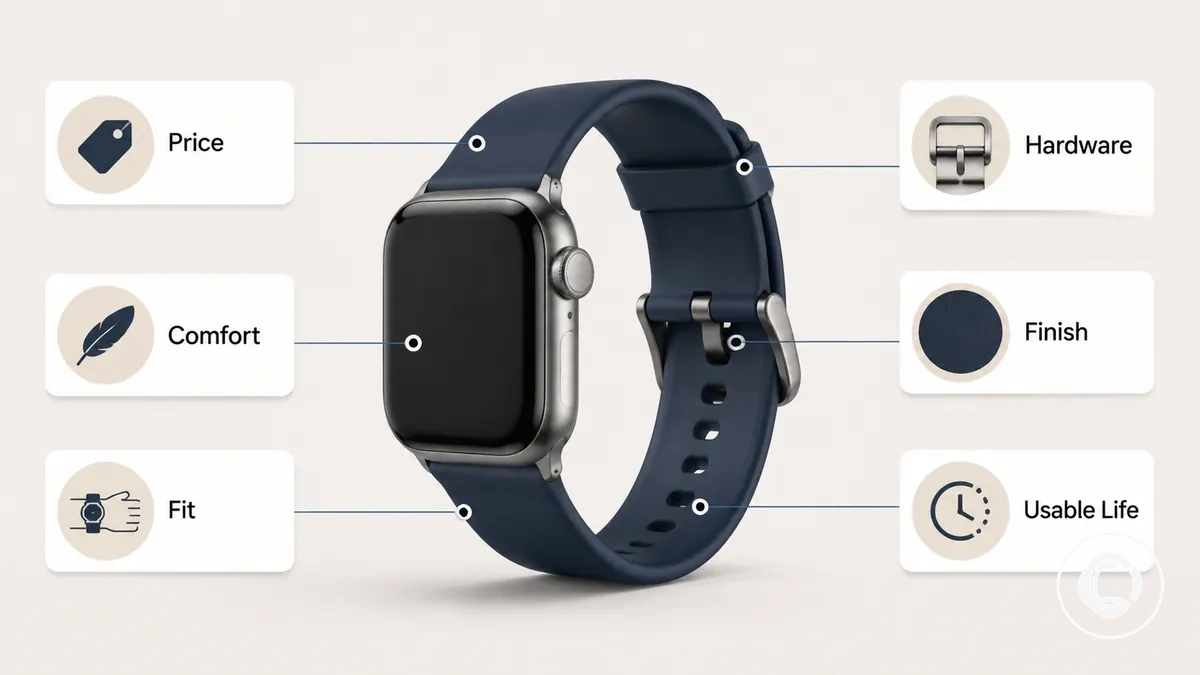 Fatores de custo-benefício de pulseira para smartwatch além do preço, incluindo conforto, acabamento, hardware e vida útil