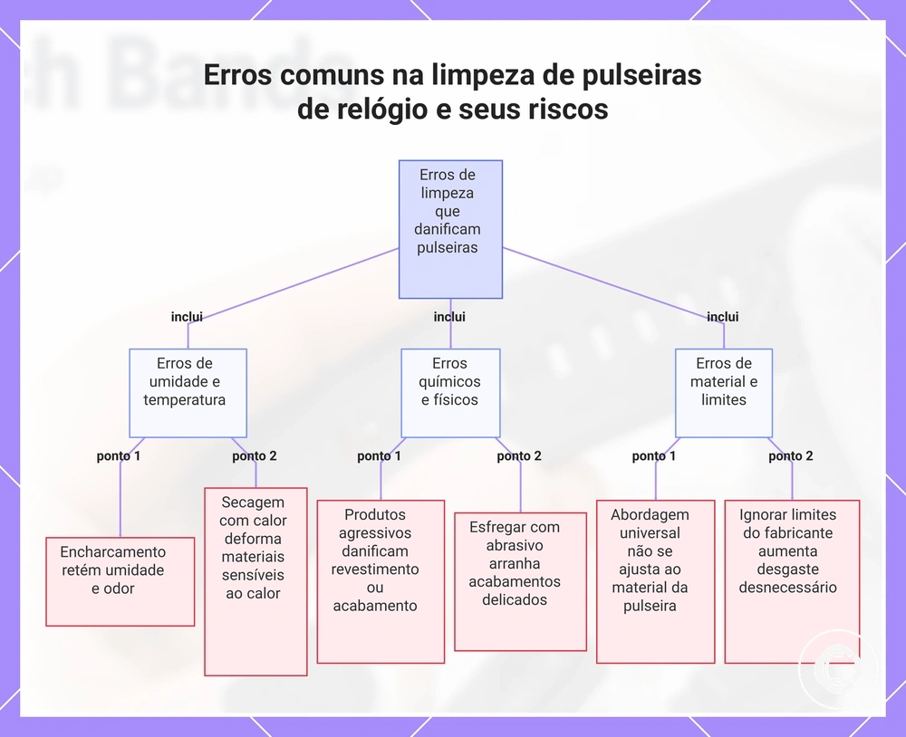 Erros comuns na limpeza de pulseiras de relógio e seus riscos
