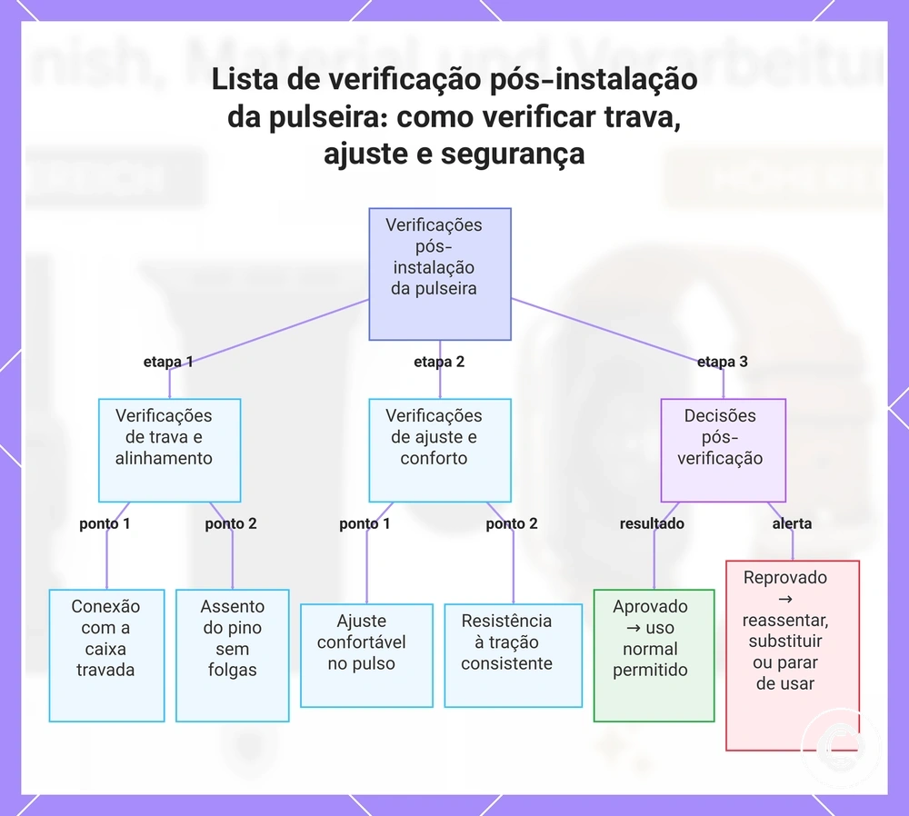 Lista de verificação pós-instalação da pulseira: como verificar trava, ajuste e segurança