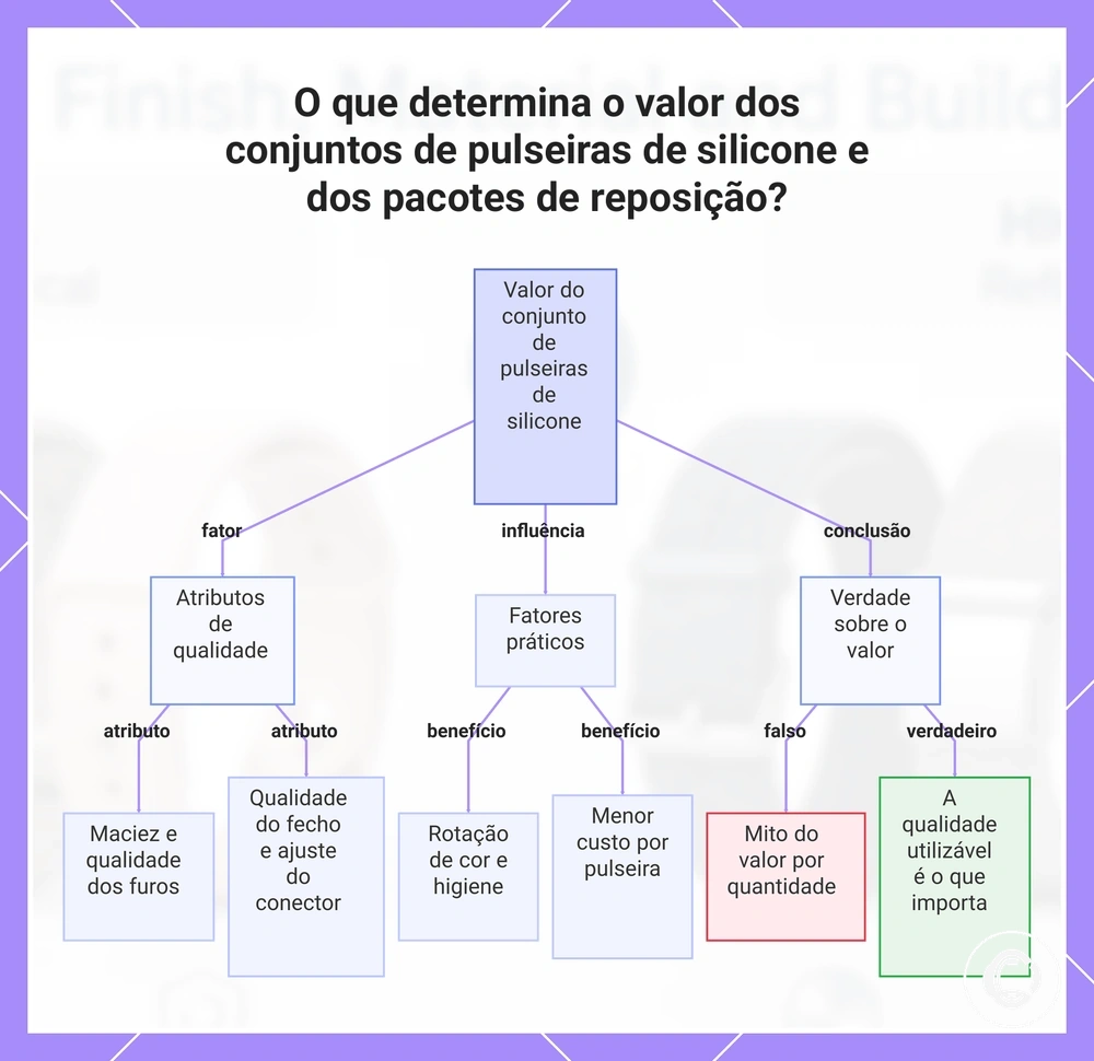 O que determina o valor dos conjuntos de pulseiras de silicone e dos pacotes de reposição?