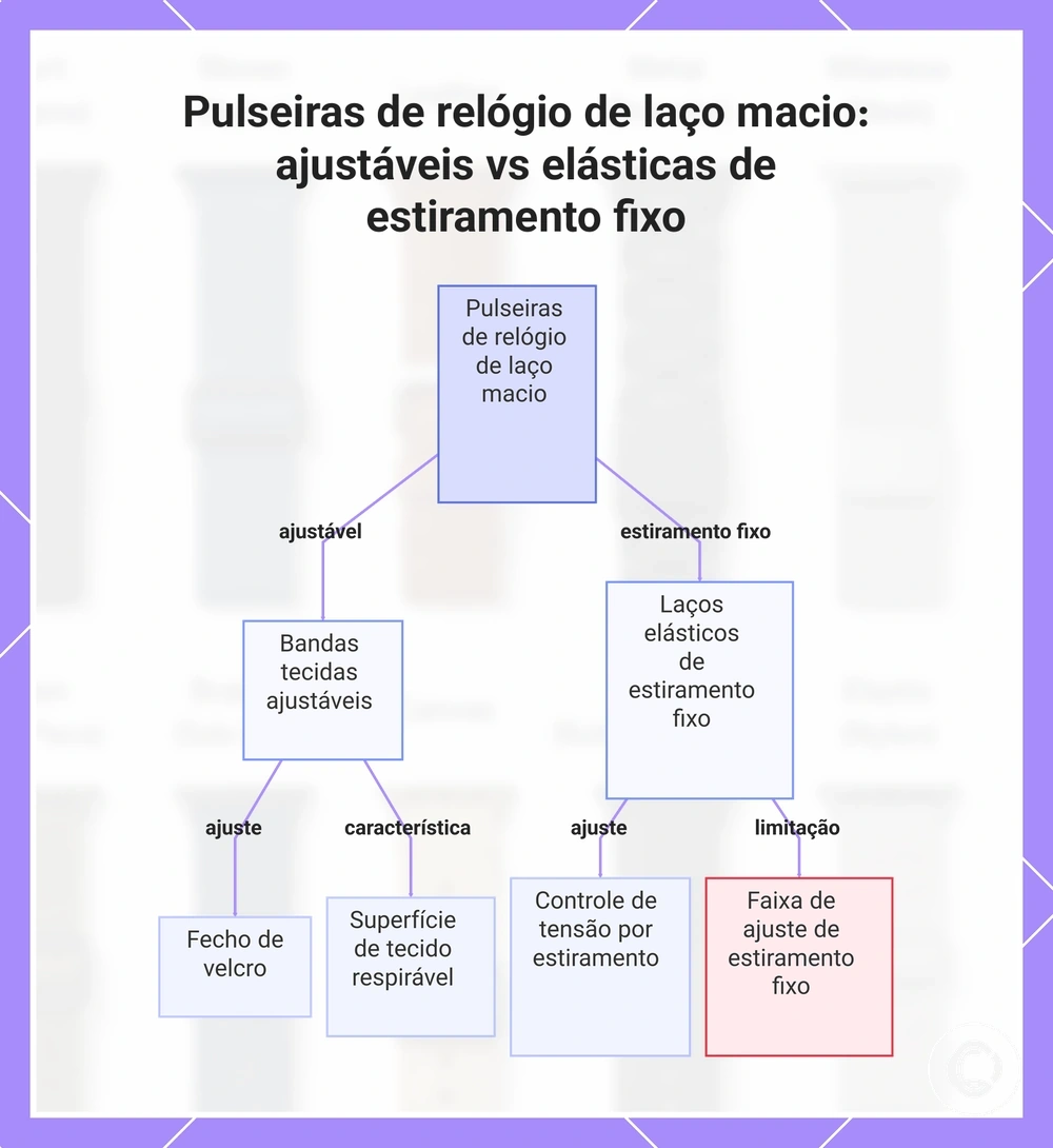 Pulseiras de relógio de laço macio: ajustáveis vs elásticas de estiramento fixo