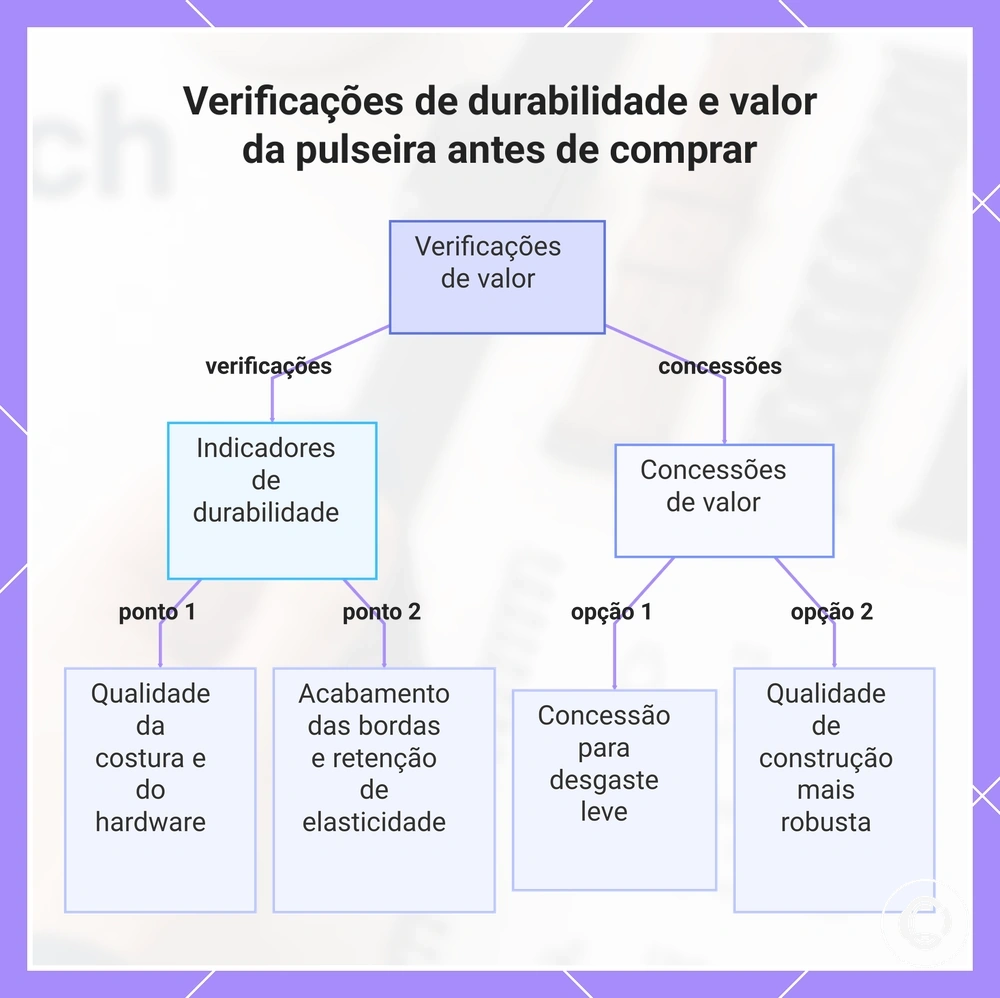 Verificações de durabilidade e valor da pulseira antes de comprar