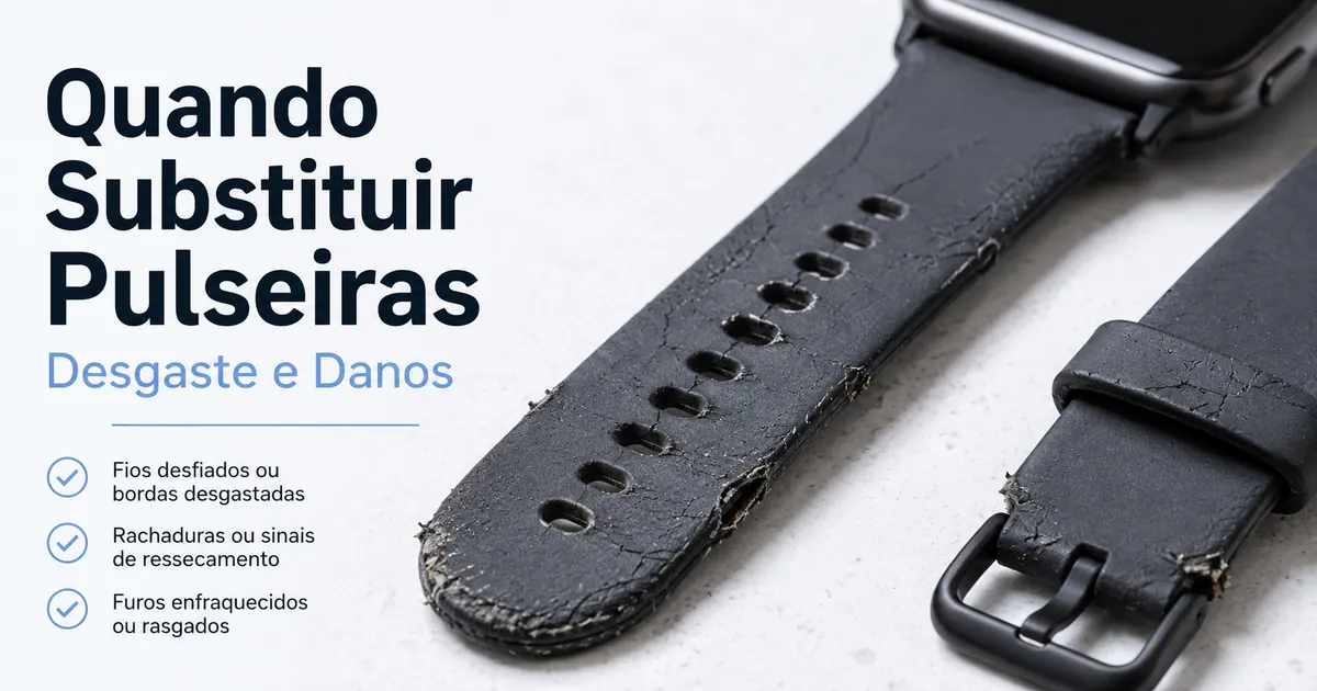 Pulseira para smartwatch desgastada com sinais visíveis de dano e necessidade de substituição