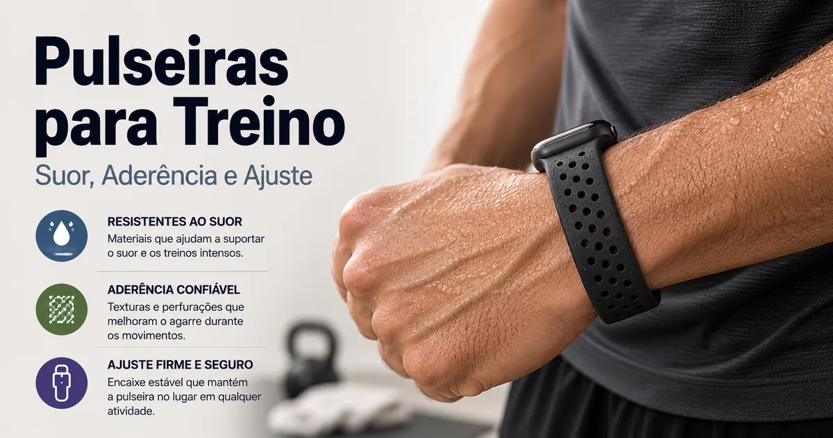 Pulseira para smartwatch resistente ao suor usada durante um treino com ajuste firme no pulso