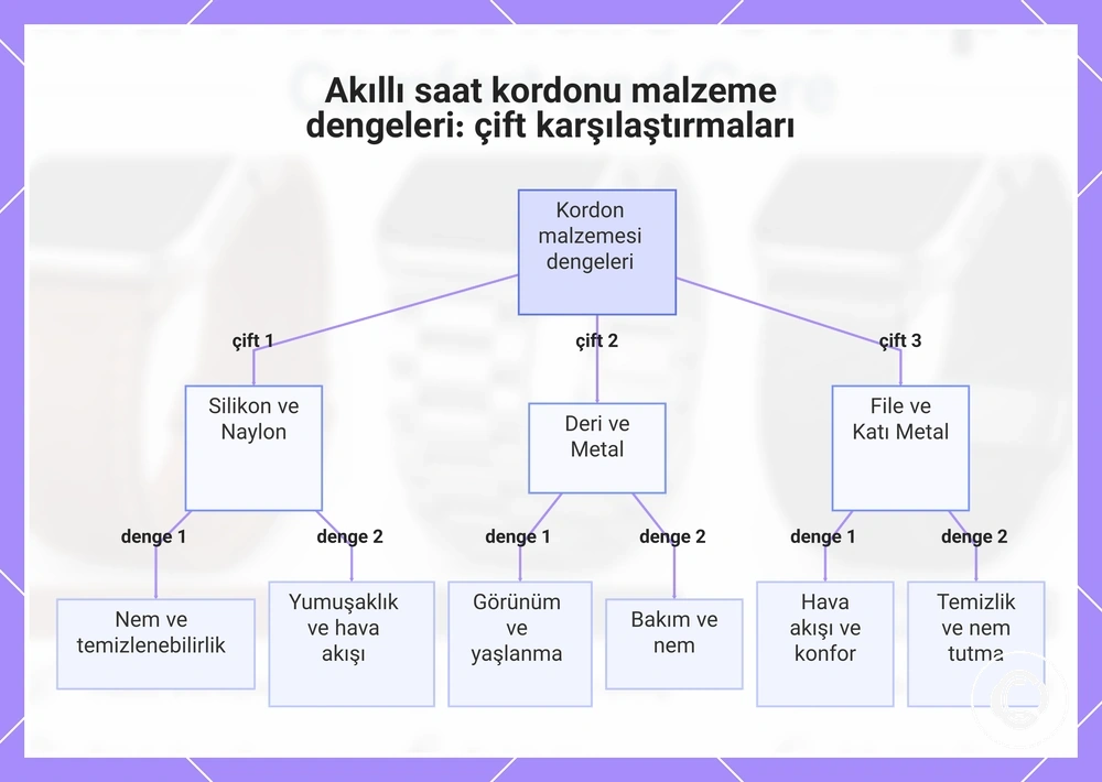 Akıllı saat kordonu malzeme dengeleri: çift karşılaştırmaları