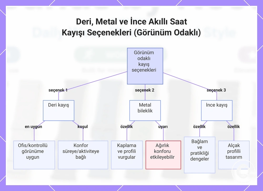 Deri, Metal ve İnce Akıllı Saat Kayışı Seçenekleri (Görünüm Odaklı)