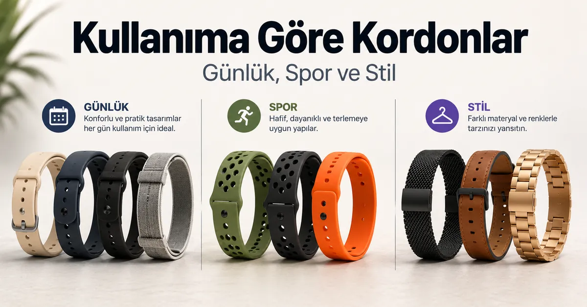 Günlük kullanım, spor ve stil seçenekleri için gruplandırılmış akıllı saat kordonları