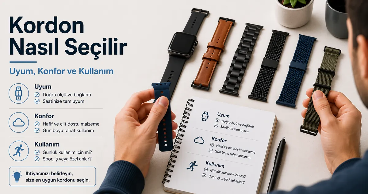 Uyum, konfor ve kullanım amacına göre akıllı saat kordonlarını karşılaştıran kişi