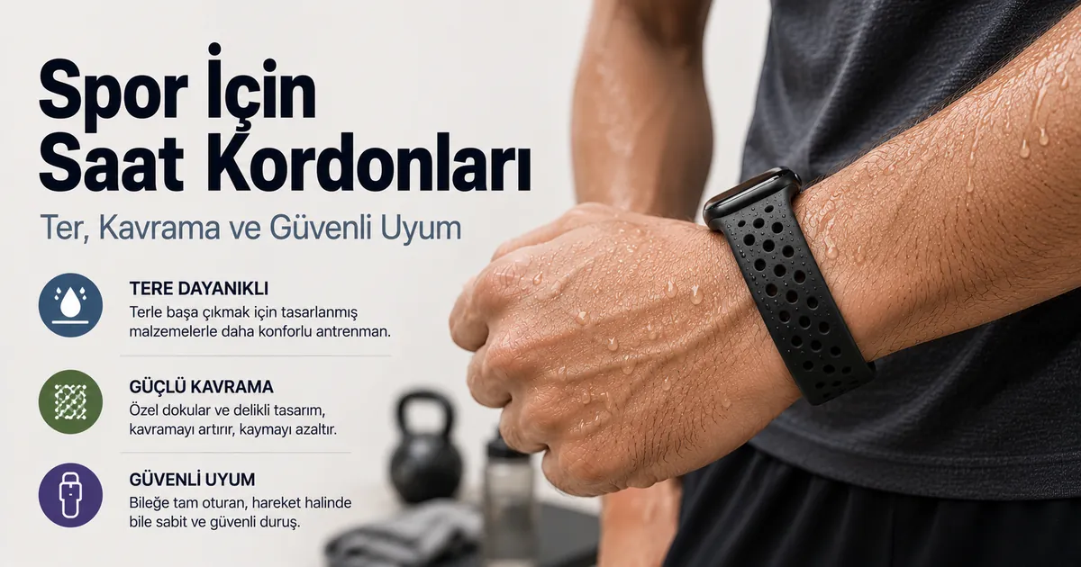 Spor sırasında kullanılan, tere dayanıklı ve bilekte güvenli duran akıllı saat kordonu