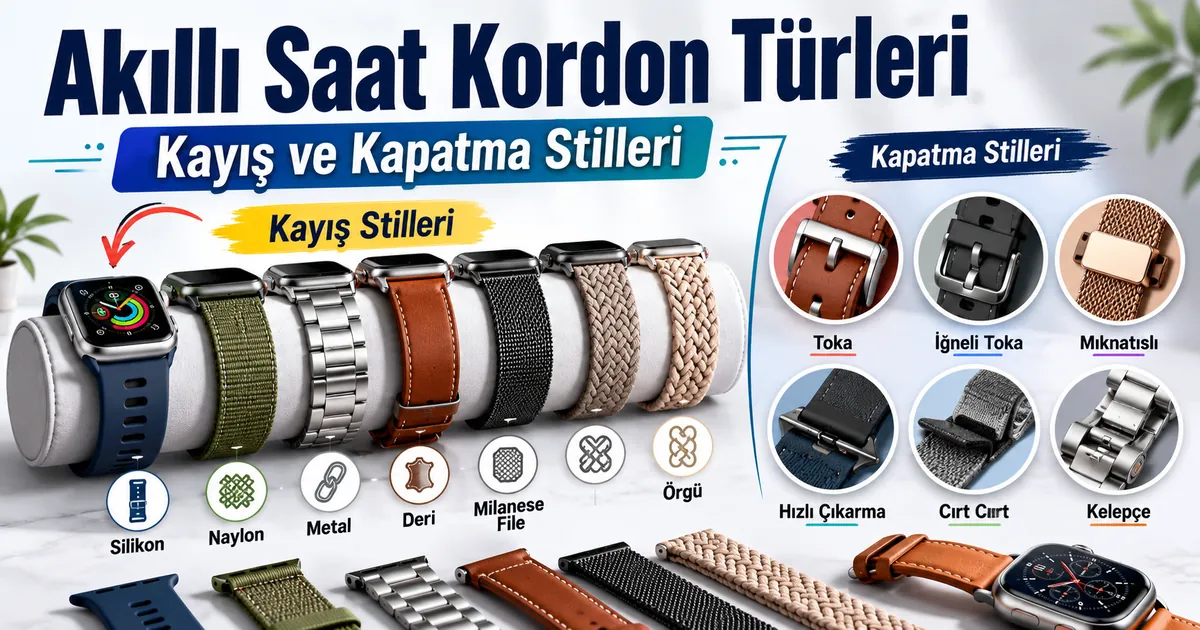 Kayış stili ve kapatma tasarımına göre düzenlenmiş farklı akıllı saat kordonu türleri